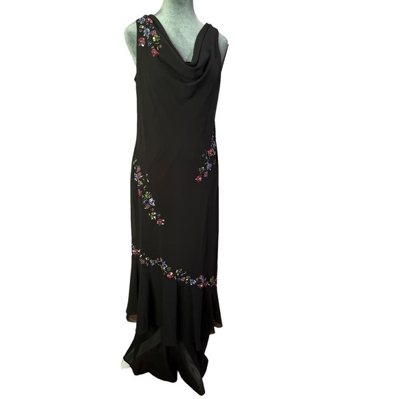 Alex Evenings Gown, Layered, Sleeveless, Open Back, Flowy, Black - Picture 1 of 10